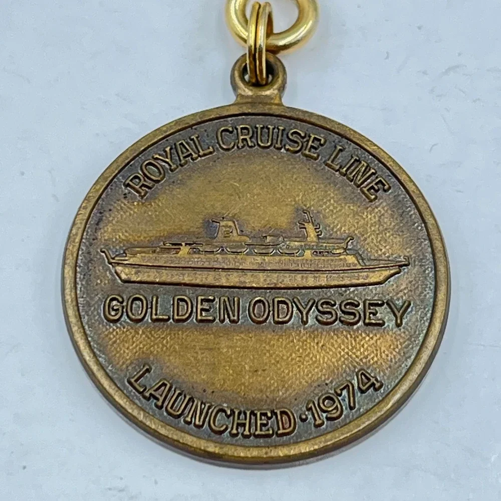 VTG Royal Cruise Line Golden Odyssey Keychain 1974 Launch Commemorative‎ Token
